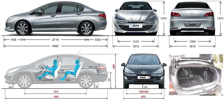 Габаритные размеры Пежо 408 2010-2014 (dimensions Peugeot 408)