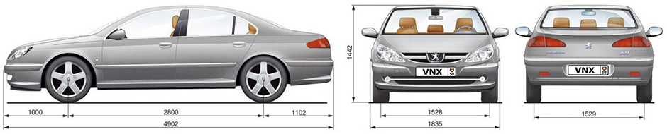 Габаритные размеры Пежо 607 1999-2012 (dimensions Peugeot 607)