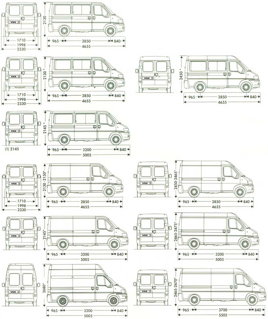 Габаритные размеры Пежо Боксер 1993-2006 (dimensions Peugeot Boxer)