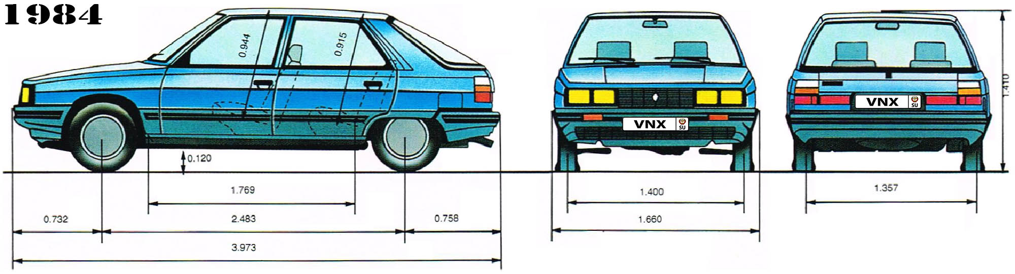 Габаритные размеры Рено 11 (dimensions Renault 11)