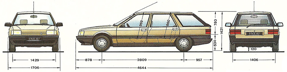 Габаритные размеры Рено 21 Невада (dimensions Renault 21 Nevada)