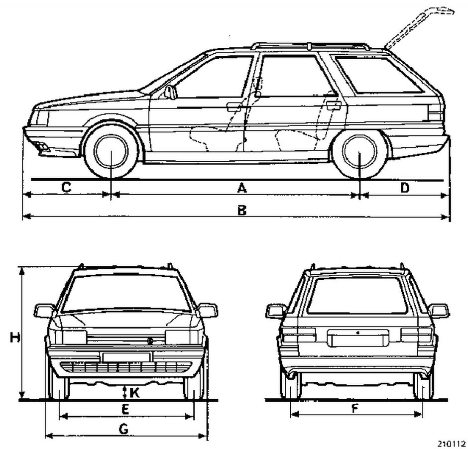 Габаритные размеры Рено 21 универсал (dimensions Renault 21 GTX Savanna)