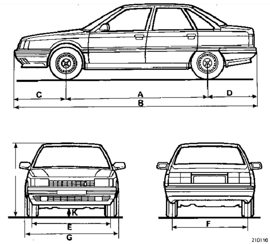 Габаритные размеры Рено 21 седан (dimensions Renault 21)
