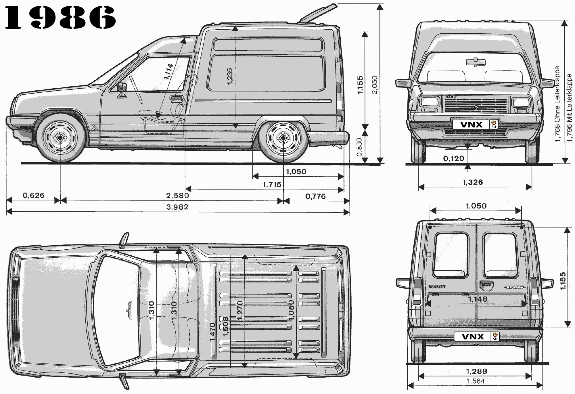 Габаритные размеры Рено 5 Экспресс (dimensions Renault 5 Express)