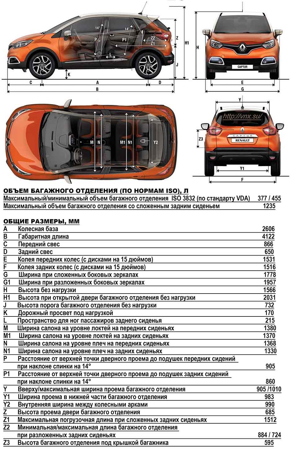 Габаритные размеры Рено Каптур 2013-2015 (dimensions Renault Captur)