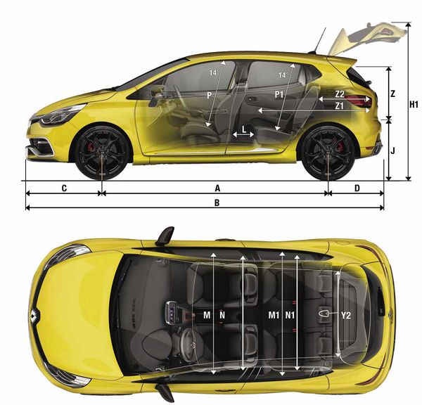 Габаритные размеры Renault Clio Sport RS 2014