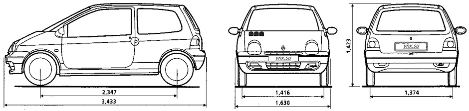 Габаритные размеры Рено Твинго 1992-2007 (dimensions Renault Twingo)