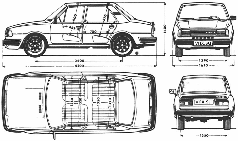 Габаритные размеры Шкода Эстелле (dimensions Skoda Estelle)