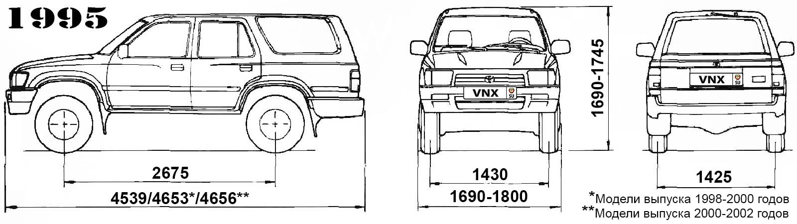 Габаритные размеры Тойота 4Раннер 1995-2002 (dimensions Toyota 4Runner mk3)
