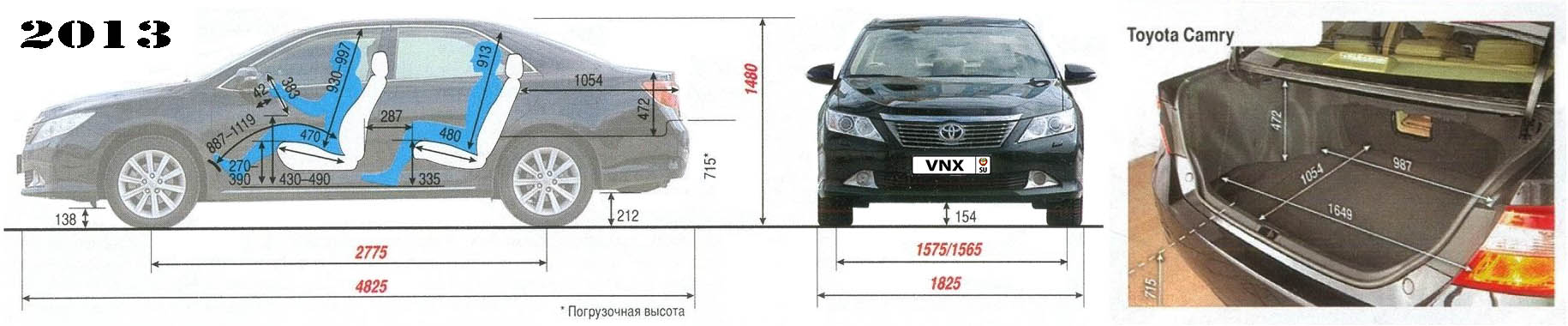 Габаритные размеры Тойота Камри 2013 (dimensions Toyota Camry V50)