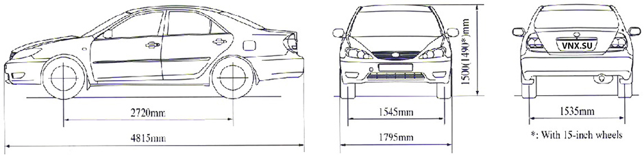Габаритные размеры Тойота Камри 2001-2006 (dimensions Toyota Camry XV30)