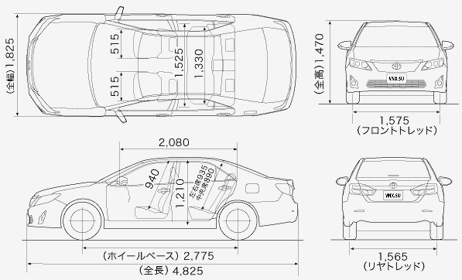 Габаритные размеры Тойота Камри с 2011 (dimensions Toyota Camry XV50)