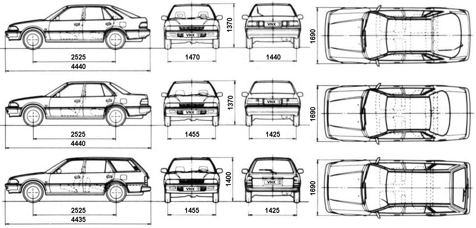 Габаритные размеры Тойота Карина 1988-1992 (dimensions Toyota Carina II T170/T171)