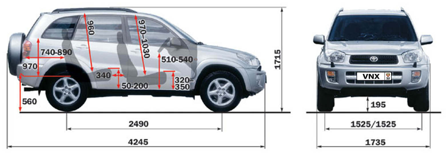 Габаритные размеры Тойота РАВ4 00-05 (dimensions Toyota RAV4 II)