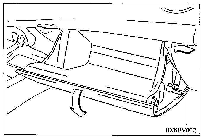 Toyota RAV4 XA40 замена фильтра салона. Нажмите на перчаточный ящик с обеих сторон для отсоединения зубцов