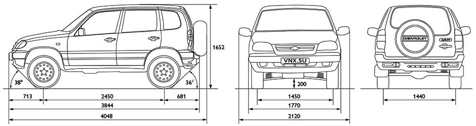 Габаритные размеры Шевроле Нива с 2002 (dimensions Chevrolet Niva)