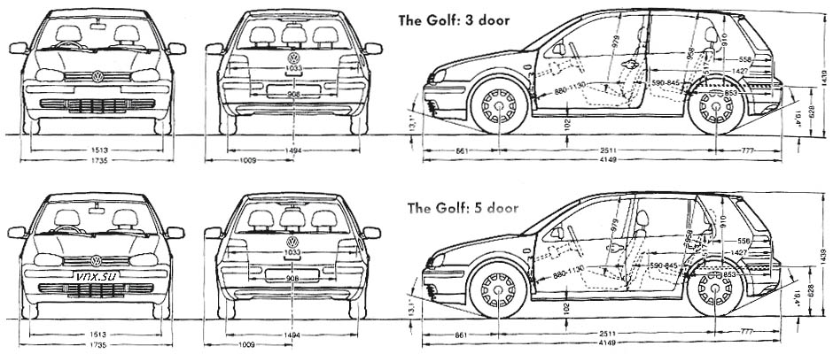 Габаритные размеры Фольксваген Гольф 4 (dimensions VW Golf 4)