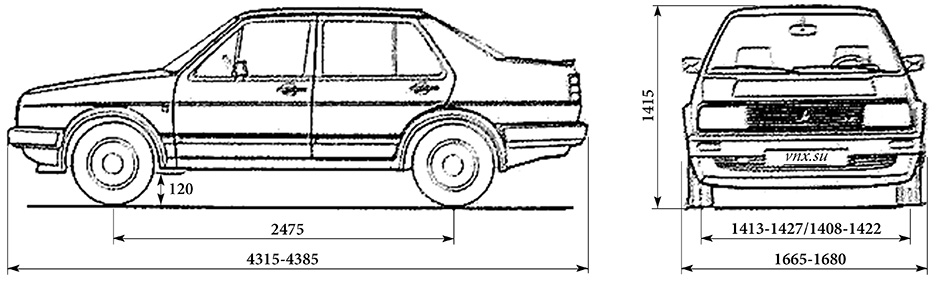 Габаритные размеры Фольксваген Джетта 1984-1992 (dimensions VW Jetta 2)