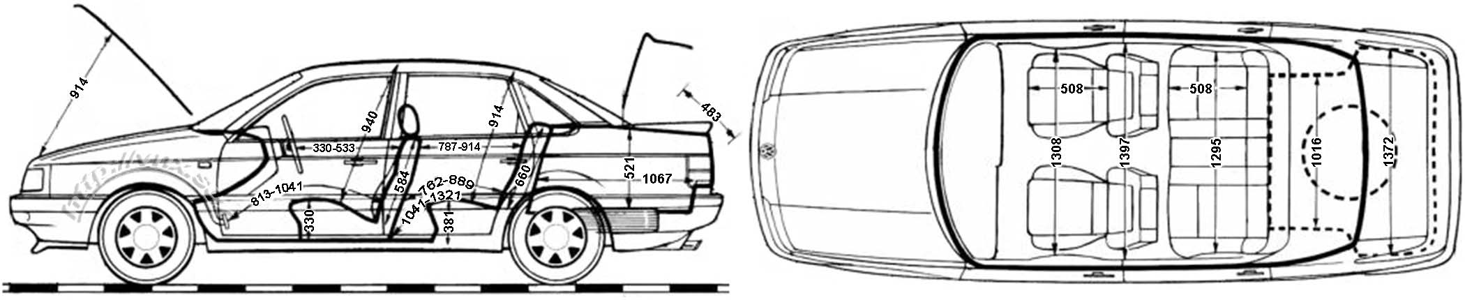 Размеры салона Фольксваген Пассат Б3 (interior dimensions VW Passat B3)