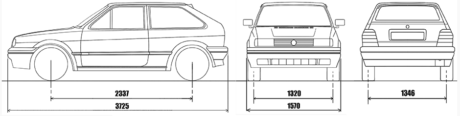 Габаритные размеры Фольксваген Поло (dimensions VW Polo coupe 1990-1995)