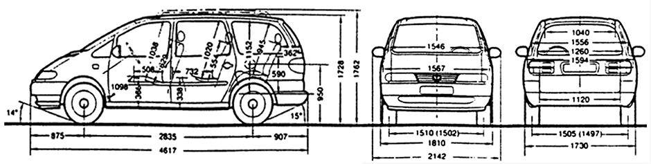 Габаритные размеры Фольксваген Шаран (dimensions VW Sharan)