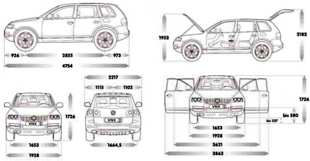 Габаритные размеры Фольксваген Туарег 2003 (dimensions Volkswagen Touareg)