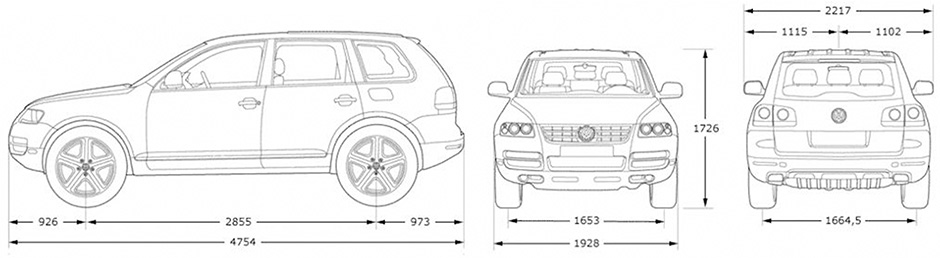 Габаритные размеры Фольксваген Туарег (dimensions Volkswagen Touareg)