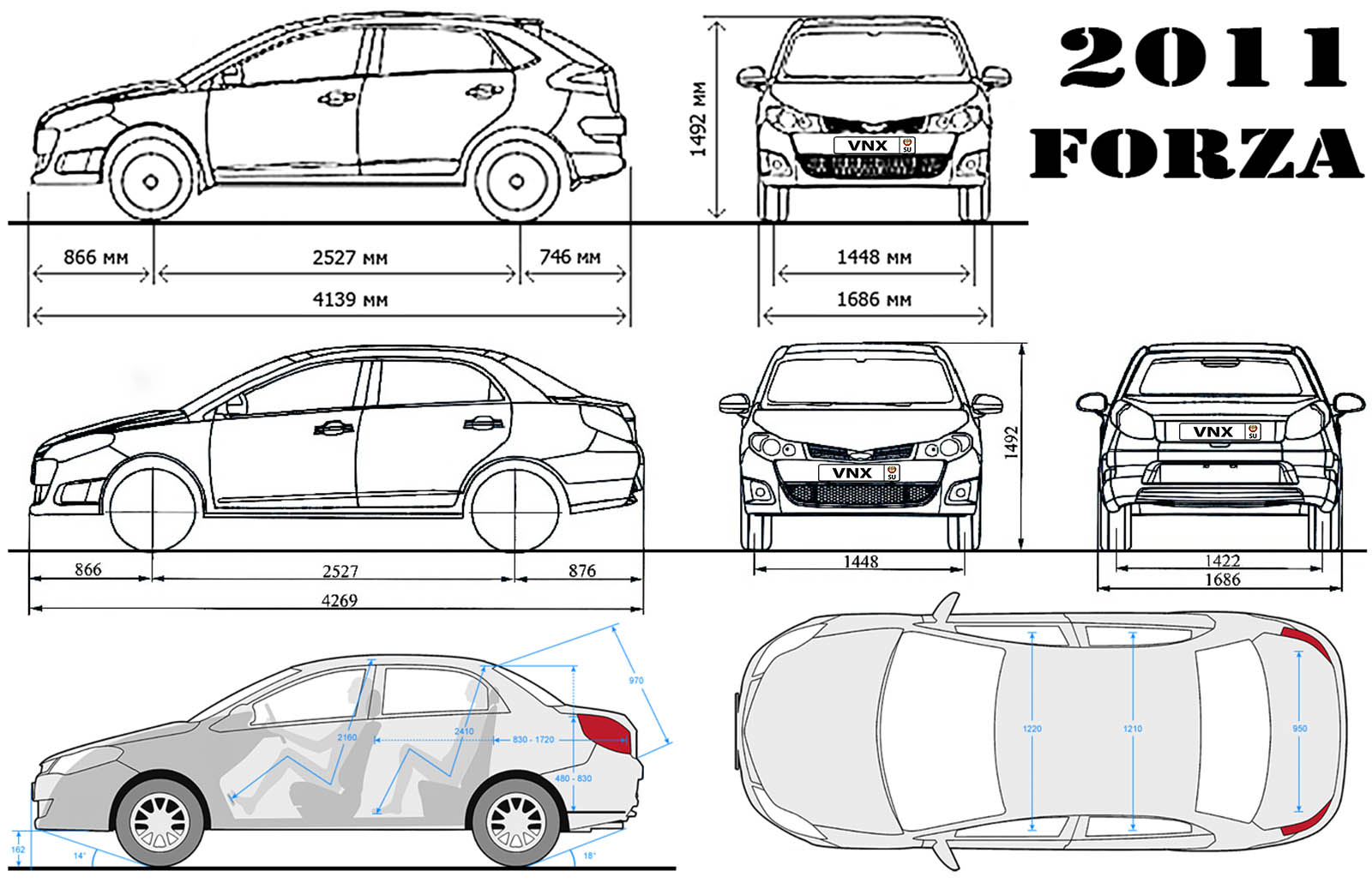 Габаритные размеры ЗАЗ Форца (dimensions ZAZ Forza)